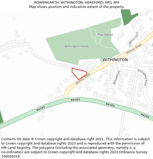 ROWENGARTH, WITHINGTON, HEREFORD, HR1 3PX: Location map and indicative extent of plot