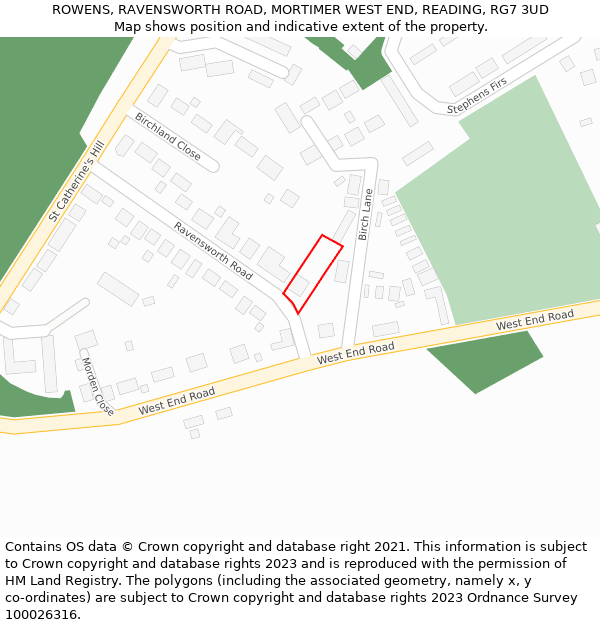 ROWENS, RAVENSWORTH ROAD, MORTIMER WEST END, READING, RG7 3UD: Location map and indicative extent of plot