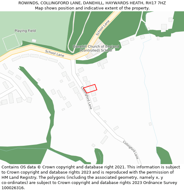 ROWINDS, COLLINGFORD LANE, DANEHILL, HAYWARDS HEATH, RH17 7HZ: Location map and indicative extent of plot