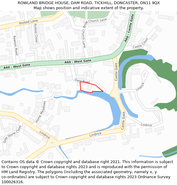 ROWLAND BRIDGE HOUSE, DAM ROAD, TICKHILL, DONCASTER, DN11 9QX: Location map and indicative extent of plot