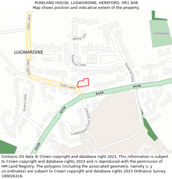 ROWLAND HOUSE, LUGWARDINE, HEREFORD, HR1 4AB: Location map and indicative extent of plot