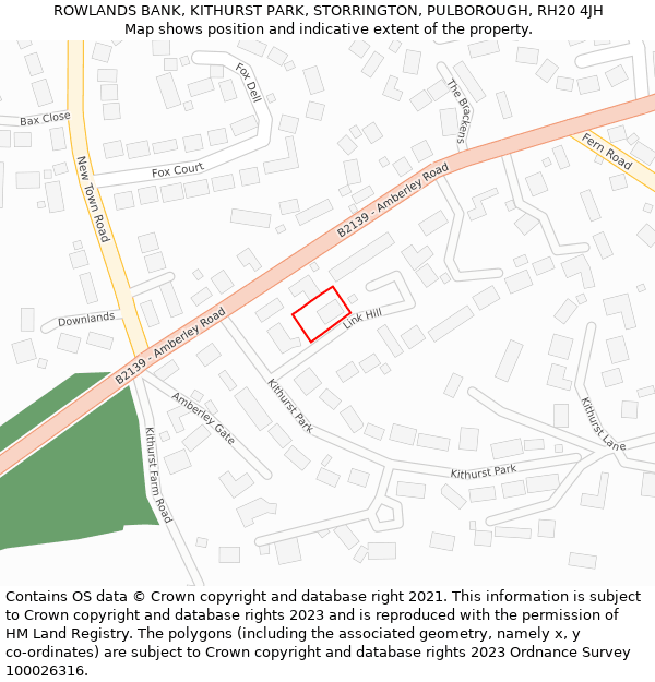 ROWLANDS BANK, KITHURST PARK, STORRINGTON, PULBOROUGH, RH20 4JH: Location map and indicative extent of plot