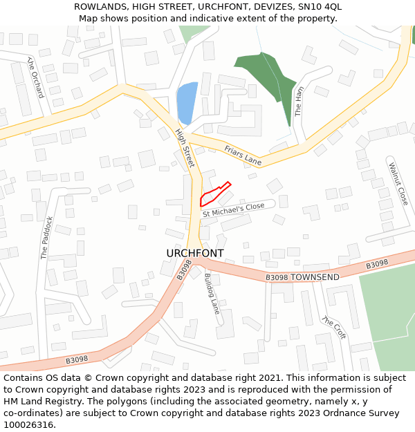 ROWLANDS, HIGH STREET, URCHFONT, DEVIZES, SN10 4QL: Location map and indicative extent of plot