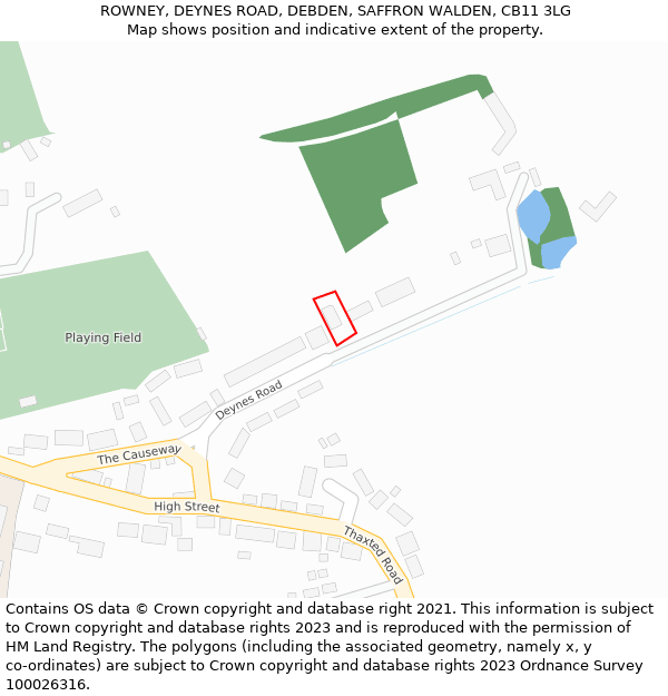 ROWNEY, DEYNES ROAD, DEBDEN, SAFFRON WALDEN, CB11 3LG: Location map and indicative extent of plot