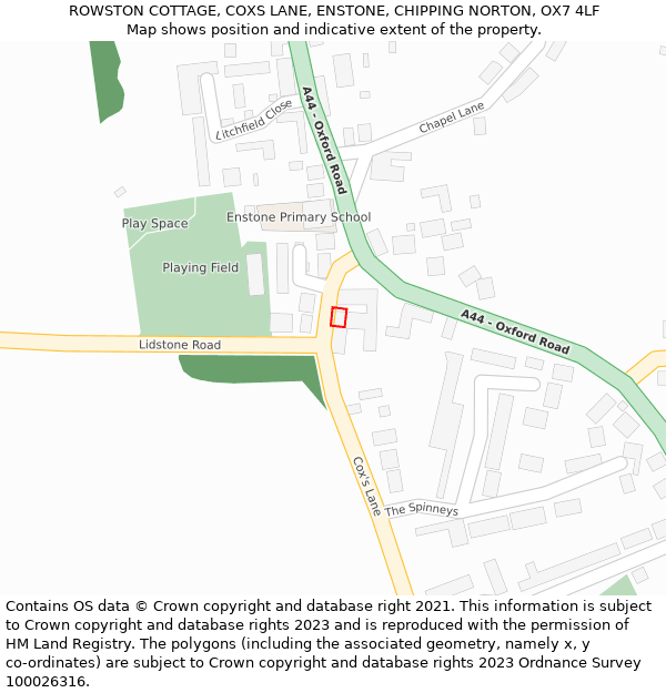 ROWSTON COTTAGE, COXS LANE, ENSTONE, CHIPPING NORTON, OX7 4LF: Location map and indicative extent of plot