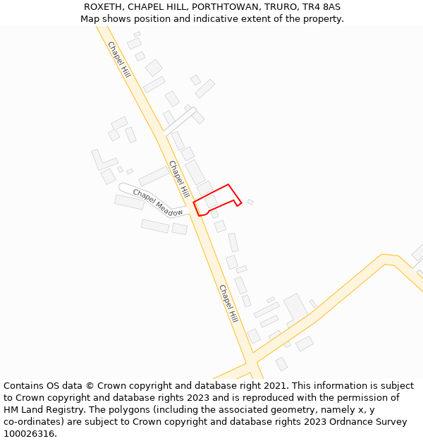 ROXETH, CHAPEL HILL, PORTHTOWAN, TRURO, TR4 8AS: Location map and indicative extent of plot