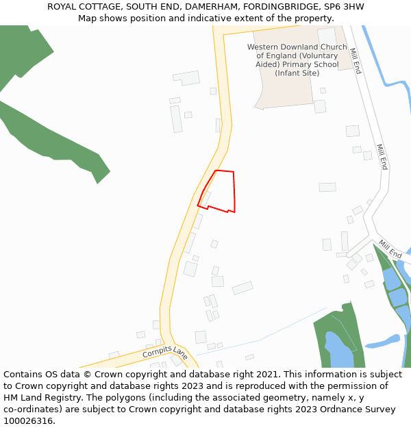ROYAL COTTAGE, SOUTH END, DAMERHAM, FORDINGBRIDGE, SP6 3HW: Location map and indicative extent of plot