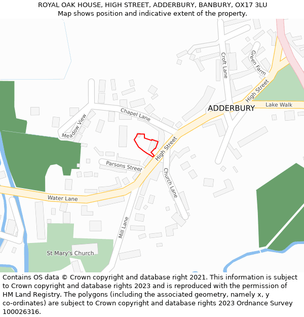 ROYAL OAK HOUSE, HIGH STREET, ADDERBURY, BANBURY, OX17 3LU: Location map and indicative extent of plot