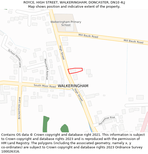 ROYCE, HIGH STREET, WALKERINGHAM, DONCASTER, DN10 4LJ: Location map and indicative extent of plot