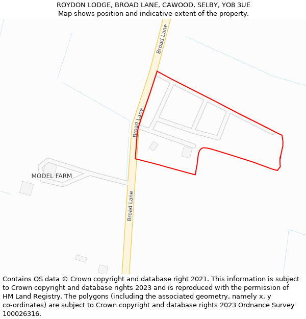 ROYDON LODGE, BROAD LANE, CAWOOD, SELBY, YO8 3UE: Location map and indicative extent of plot
