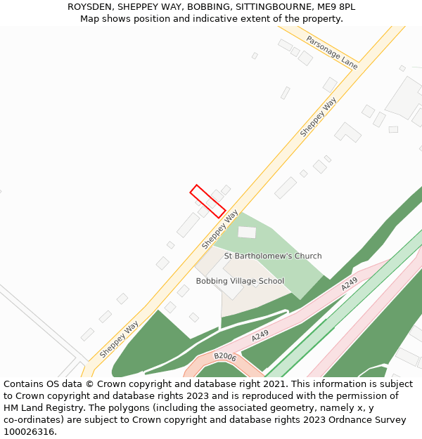 ROYSDEN, SHEPPEY WAY, BOBBING, SITTINGBOURNE, ME9 8PL: Location map and indicative extent of plot