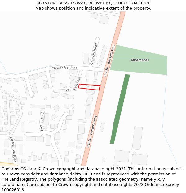 ROYSTON, BESSELS WAY, BLEWBURY, DIDCOT, OX11 9NJ: Location map and indicative extent of plot
