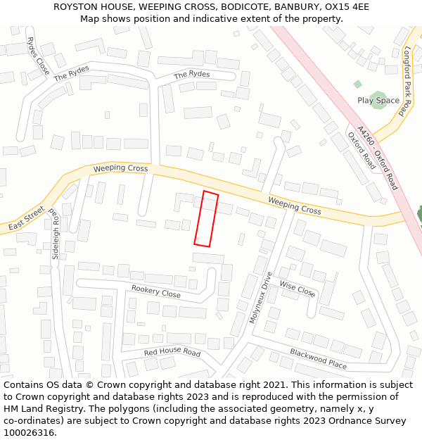 ROYSTON HOUSE, WEEPING CROSS, BODICOTE, BANBURY, OX15 4EE: Location map and indicative extent of plot