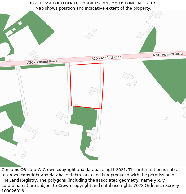 ROZEL, ASHFORD ROAD, HARRIETSHAM, MAIDSTONE, ME17 1BL: Location map and indicative extent of plot