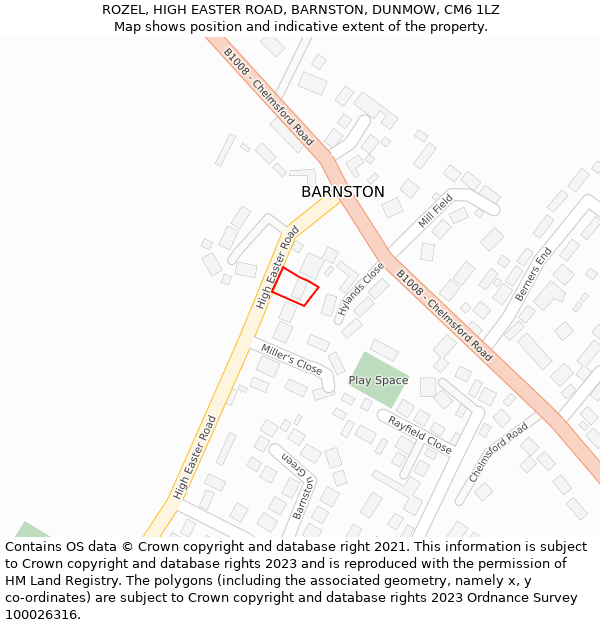 ROZEL, HIGH EASTER ROAD, BARNSTON, DUNMOW, CM6 1LZ: Location map and indicative extent of plot