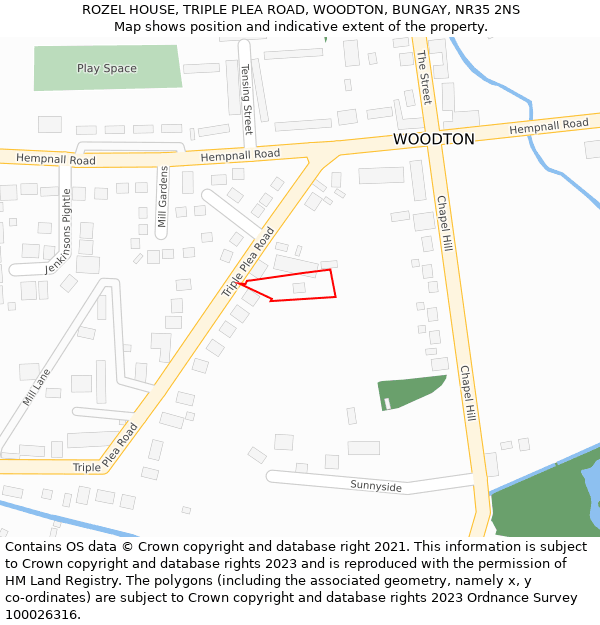 ROZEL HOUSE, TRIPLE PLEA ROAD, WOODTON, BUNGAY, NR35 2NS: Location map and indicative extent of plot