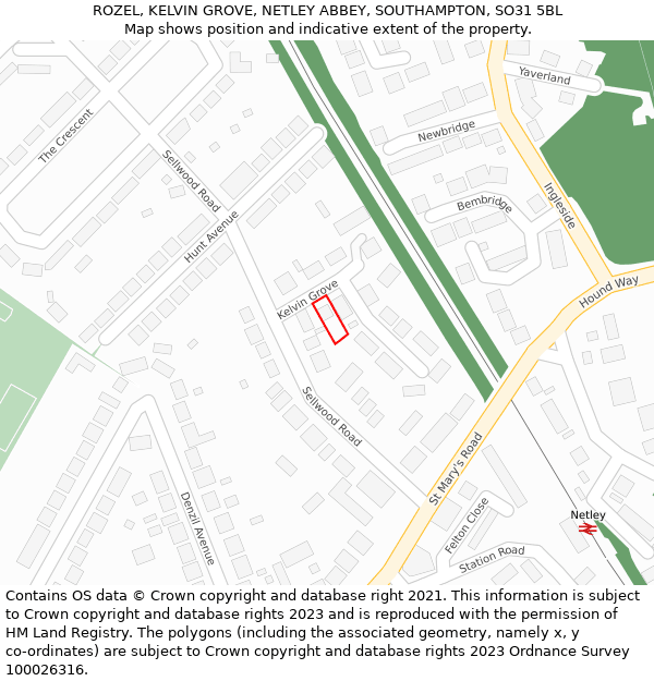 ROZEL, KELVIN GROVE, NETLEY ABBEY, SOUTHAMPTON, SO31 5BL: Location map and indicative extent of plot