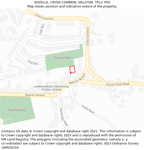 ROZELLE, CROSS COMMON, HELSTON, TR12 7PD: Location map and indicative extent of plot