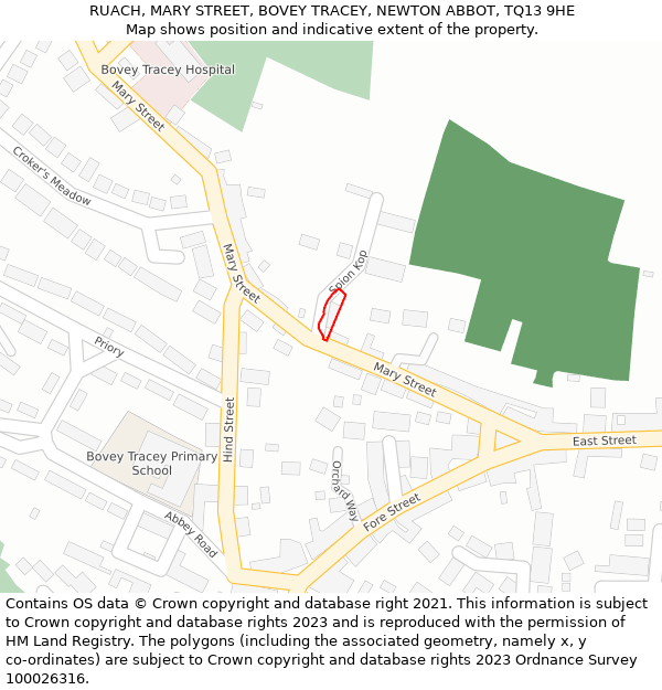 RUACH, MARY STREET, BOVEY TRACEY, NEWTON ABBOT, TQ13 9HE: Location map and indicative extent of plot