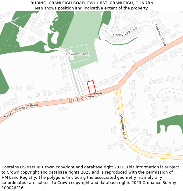 RUBINO, CRANLEIGH ROAD, EWHURST, CRANLEIGH, GU6 7RN: Location map and indicative extent of plot