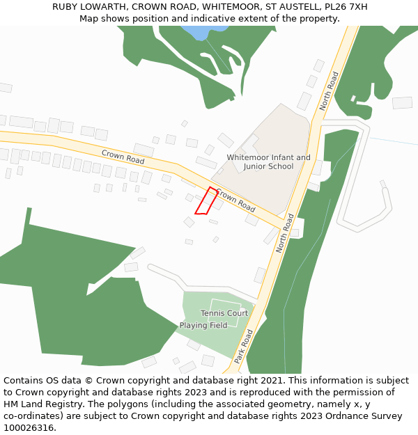 RUBY LOWARTH, CROWN ROAD, WHITEMOOR, ST AUSTELL, PL26 7XH: Location map and indicative extent of plot