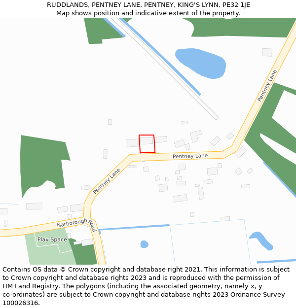 RUDDLANDS, PENTNEY LANE, PENTNEY, KING'S LYNN, PE32 1JE: Location map and indicative extent of plot