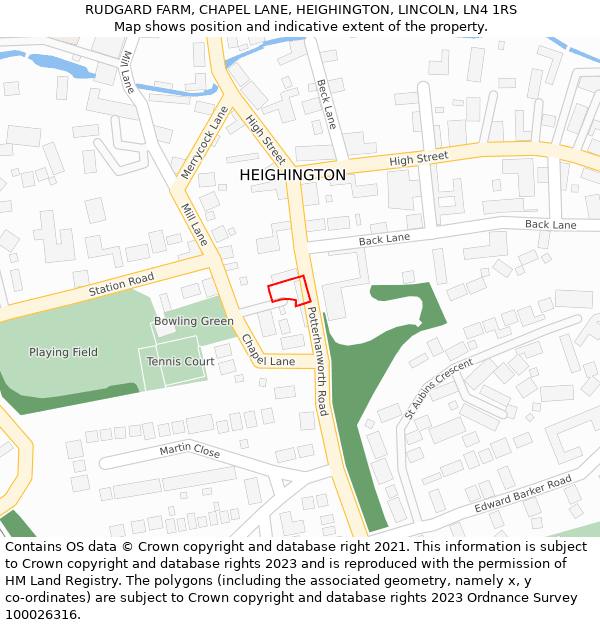 RUDGARD FARM, CHAPEL LANE, HEIGHINGTON, LINCOLN, LN4 1RS: Location map and indicative extent of plot