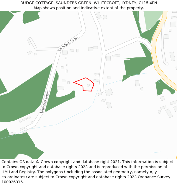 RUDGE COTTAGE, SAUNDERS GREEN, WHITECROFT, LYDNEY, GL15 4PN: Location map and indicative extent of plot