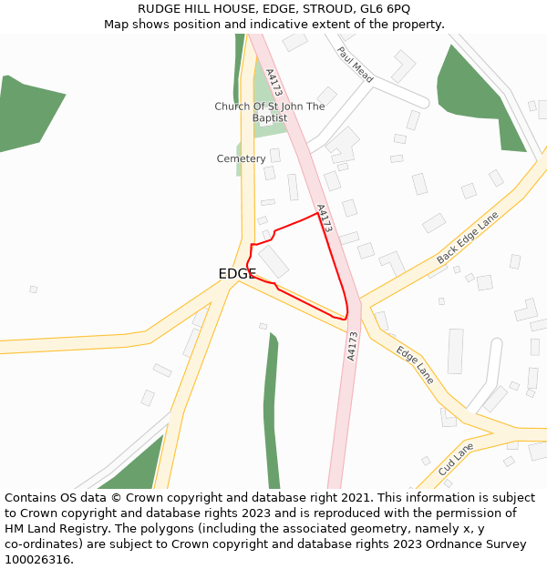 RUDGE HILL HOUSE, EDGE, STROUD, GL6 6PQ: Location map and indicative extent of plot