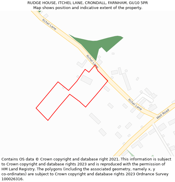 RUDGE HOUSE, ITCHEL LANE, CRONDALL, FARNHAM, GU10 5PR: Location map and indicative extent of plot