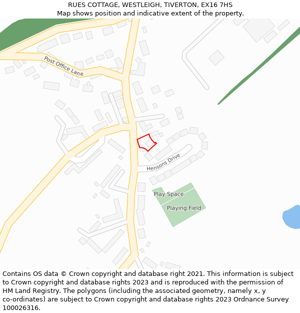 RUES COTTAGE, WESTLEIGH, TIVERTON, EX16 7HS: Location map and indicative extent of plot