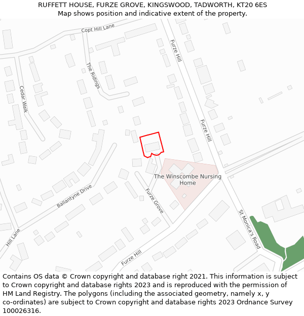 RUFFETT HOUSE, FURZE GROVE, KINGSWOOD, TADWORTH, KT20 6ES: Location map and indicative extent of plot