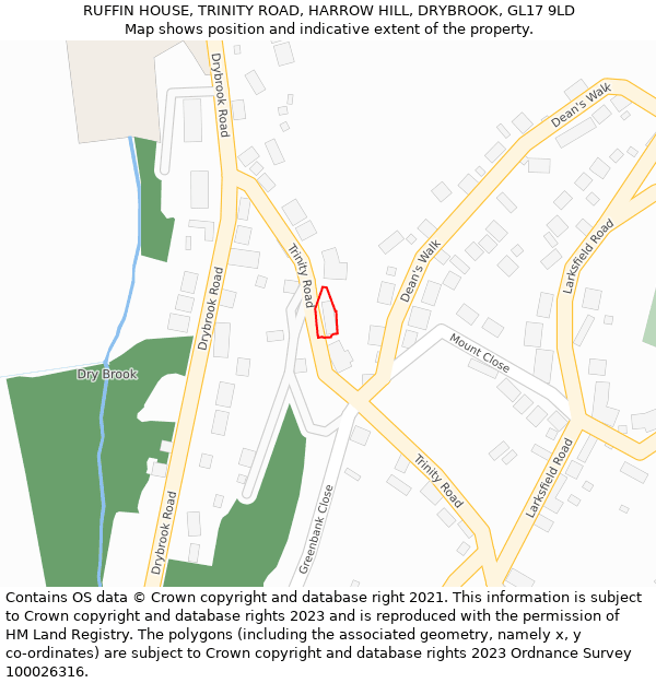 RUFFIN HOUSE, TRINITY ROAD, HARROW HILL, DRYBROOK, GL17 9LD: Location map and indicative extent of plot