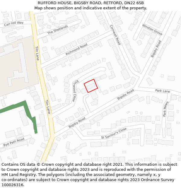 RUFFORD HOUSE, BIGSBY ROAD, RETFORD, DN22 6SB: Location map and indicative extent of plot