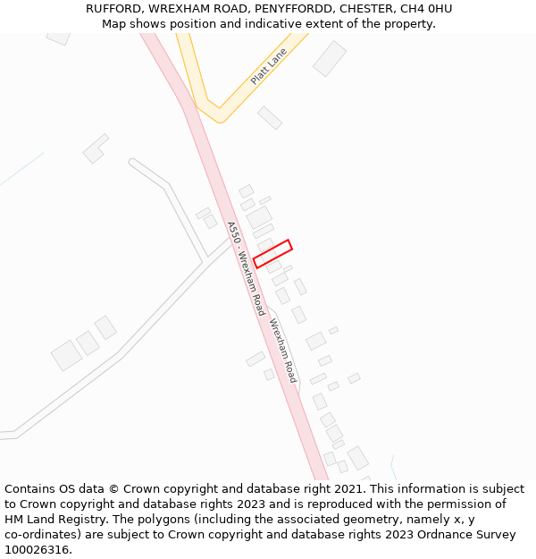 RUFFORD, WREXHAM ROAD, PENYFFORDD, CHESTER, CH4 0HU: Location map and indicative extent of plot