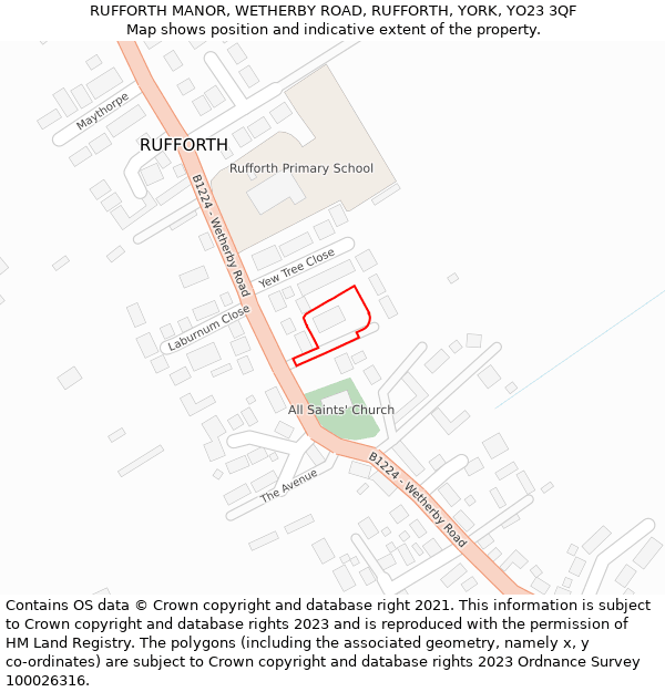 RUFFORTH MANOR, WETHERBY ROAD, RUFFORTH, YORK, YO23 3QF: Location map and indicative extent of plot
