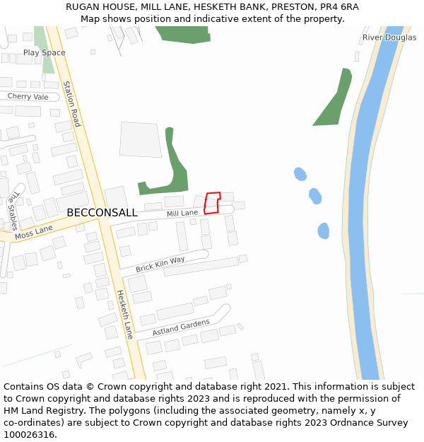 RUGAN HOUSE, MILL LANE, HESKETH BANK, PRESTON, PR4 6RA: Location map and indicative extent of plot