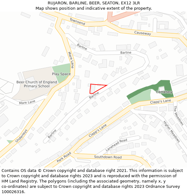 RUJARON, BARLINE, BEER, SEATON, EX12 3LR: Location map and indicative extent of plot