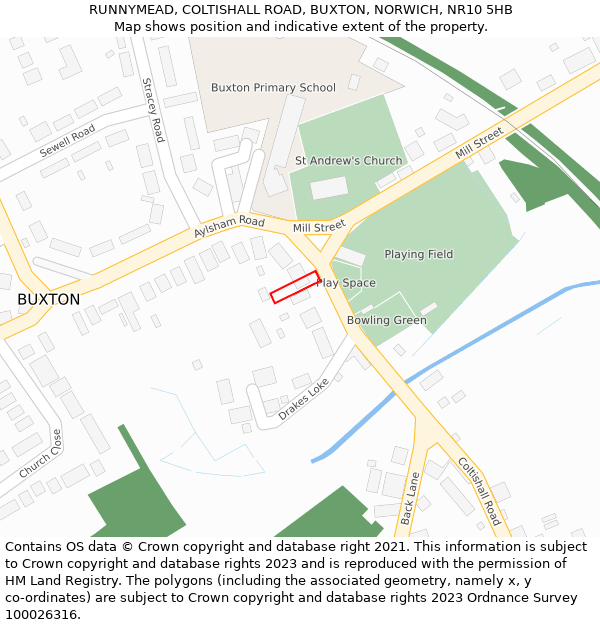 RUNNYMEAD, COLTISHALL ROAD, BUXTON, NORWICH, NR10 5HB: Location map and indicative extent of plot