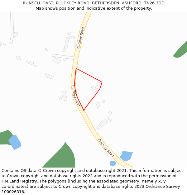 RUNSELL OAST, PLUCKLEY ROAD, BETHERSDEN, ASHFORD, TN26 3DD: Location map and indicative extent of plot