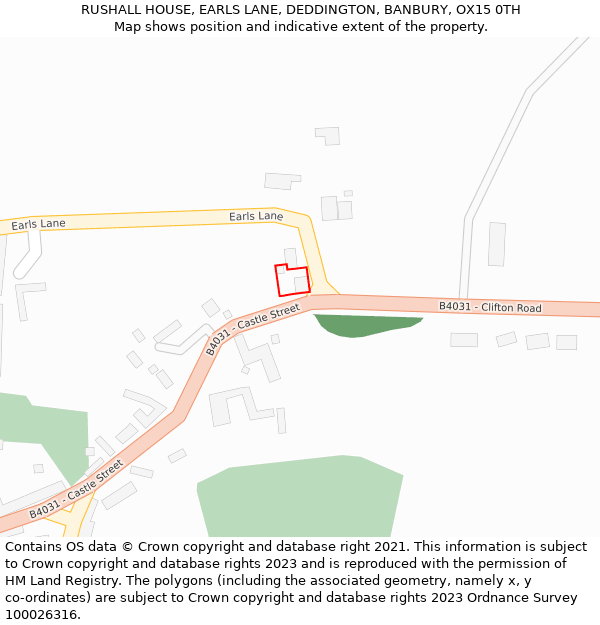 RUSHALL HOUSE, EARLS LANE, DEDDINGTON, BANBURY, OX15 0TH: Location map and indicative extent of plot
