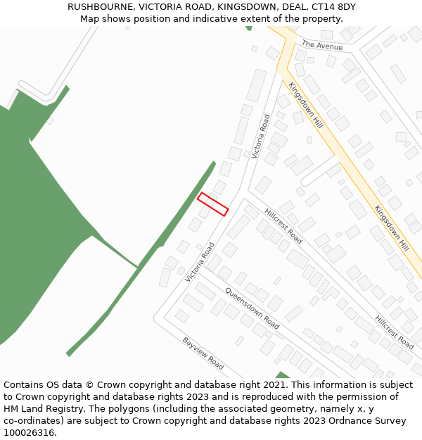 RUSHBOURNE, VICTORIA ROAD, KINGSDOWN, DEAL, CT14 8DY: Location map and indicative extent of plot