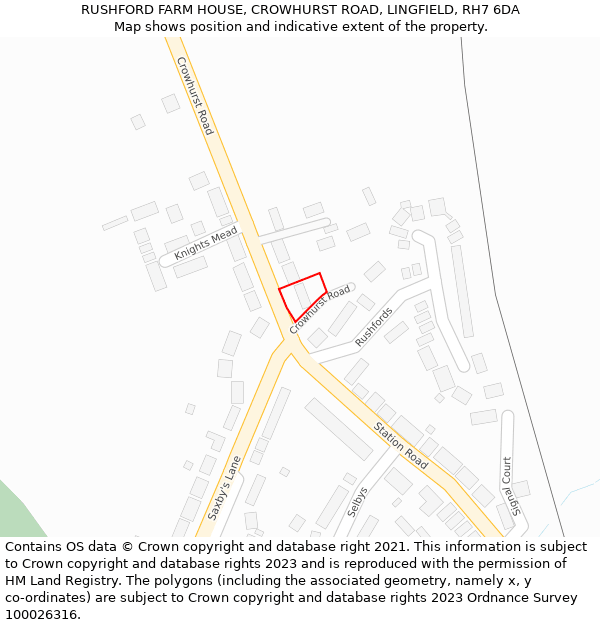 RUSHFORD FARM HOUSE, CROWHURST ROAD, LINGFIELD, RH7 6DA: Location map and indicative extent of plot