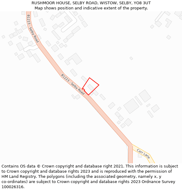 RUSHMOOR HOUSE, SELBY ROAD, WISTOW, SELBY, YO8 3UT: Location map and indicative extent of plot