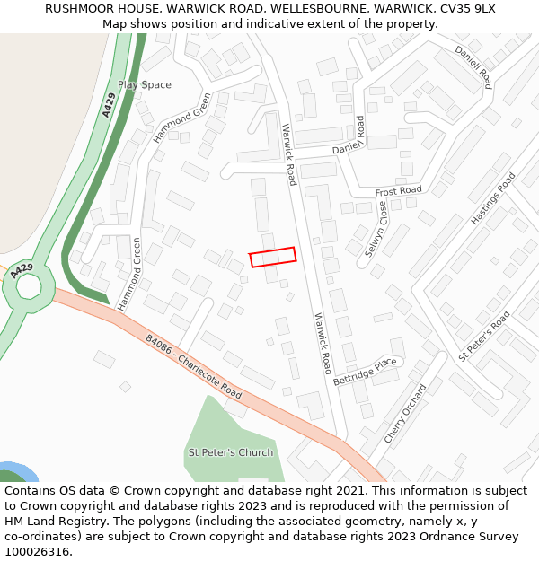 RUSHMOOR HOUSE, WARWICK ROAD, WELLESBOURNE, WARWICK, CV35 9LX: Location map and indicative extent of plot