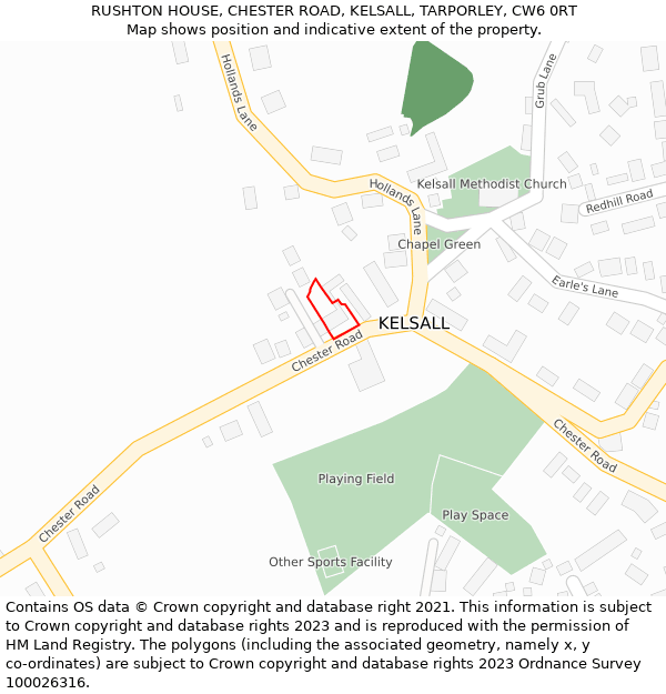 RUSHTON HOUSE, CHESTER ROAD, KELSALL, TARPORLEY, CW6 0RT: Location map and indicative extent of plot