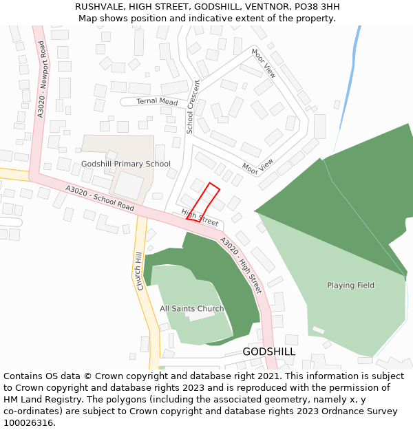 RUSHVALE, HIGH STREET, GODSHILL, VENTNOR, PO38 3HH: Location map and indicative extent of plot