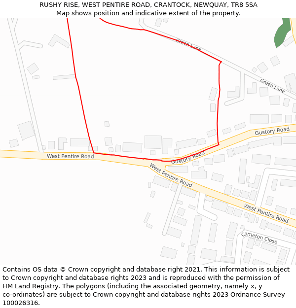 RUSHY RISE, WEST PENTIRE ROAD, CRANTOCK, NEWQUAY, TR8 5SA: Location map and indicative extent of plot