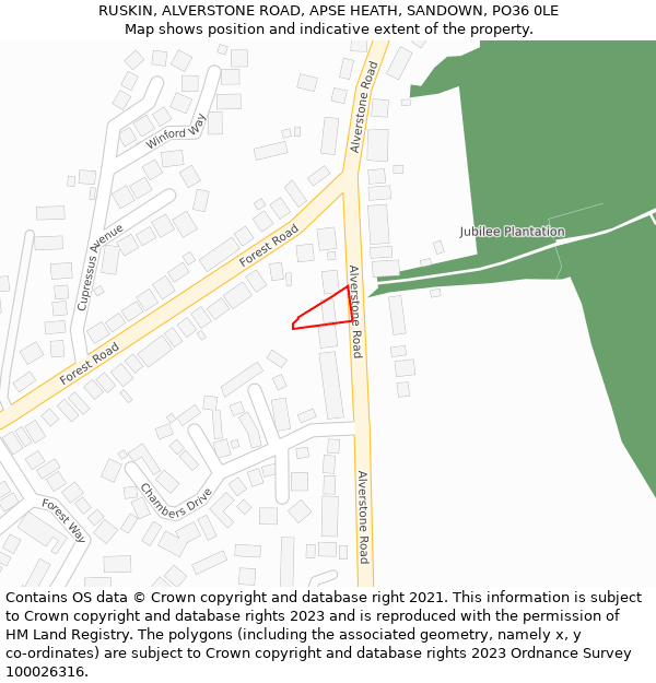 RUSKIN, ALVERSTONE ROAD, APSE HEATH, SANDOWN, PO36 0LE: Location map and indicative extent of plot