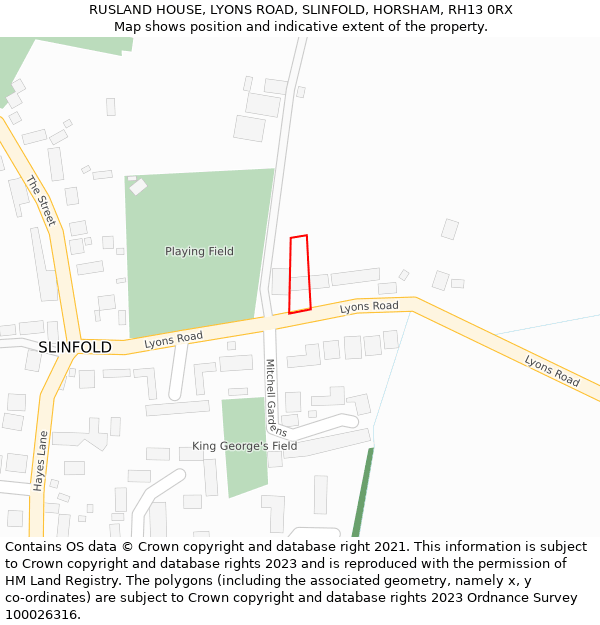 RUSLAND HOUSE, LYONS ROAD, SLINFOLD, HORSHAM, RH13 0RX: Location map and indicative extent of plot